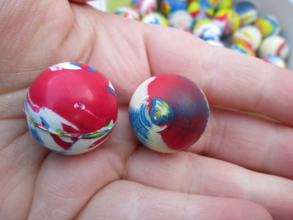 27mm Red Blue White tiny bit of Yellow style Jet Ball Bouncy Toy - Sturdy Rubber