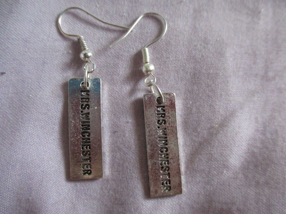 Mrs Winchester Tag Styled Earrings