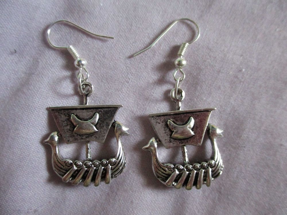 3D Viking Pirate Ship Longboat Boat Styled Earrings