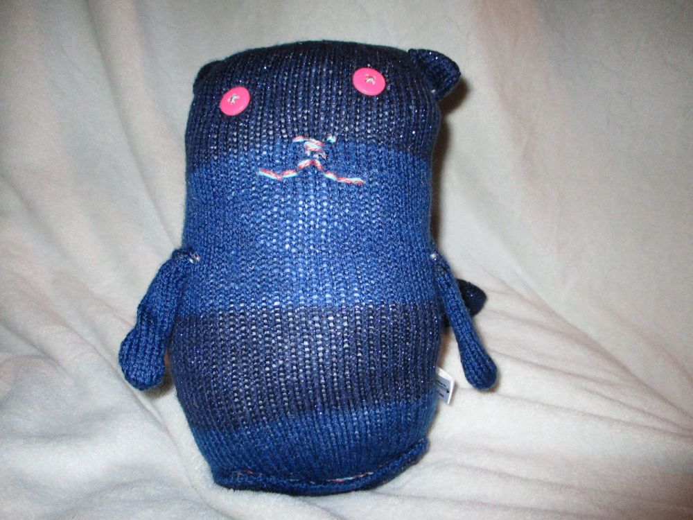 (*)Squashier Dual Blue Glittery Giant Cat Soft Toy - Pink Button Eyes