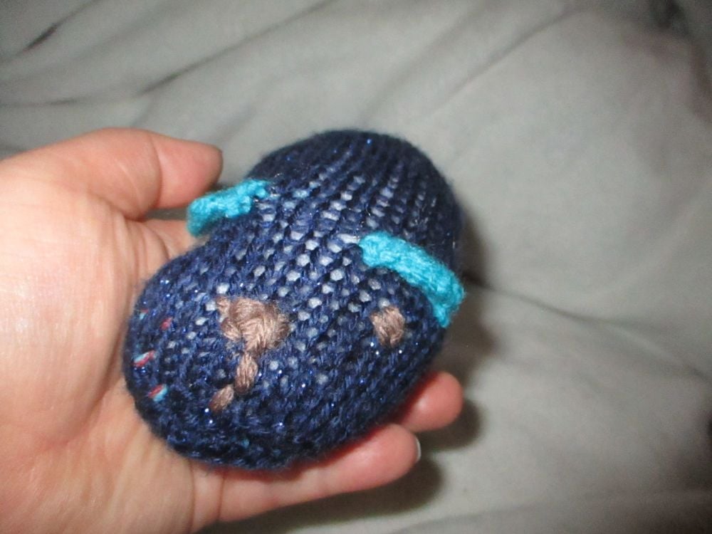 Baby Hamster - Dark Blue Glittery Body & Face - Brown & Blue Features -  Knitted Soft Toy[CMS23]