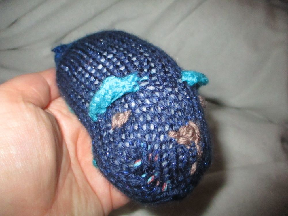 (*)Baby Hamster - Dark Blue Glittery Body & Face - Brown & Blue Features -  Knitted Soft Toy[CMS23]