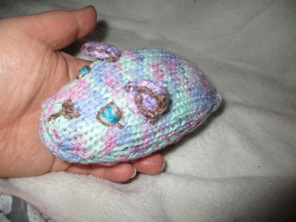 Baby Hamster - Lavender Mint Rainbow Body & Face - Brown Features - Lilac Ears -  Knitted Soft Toy
