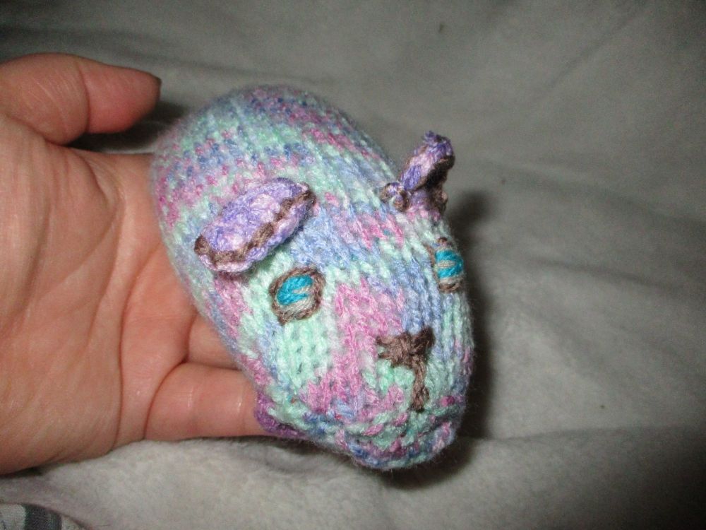 (*)Baby Hamster - Lavender Mint Rainbow Body & Face - Brown Features - Lilac Ears -  Knitted Soft Toy[CMS23]