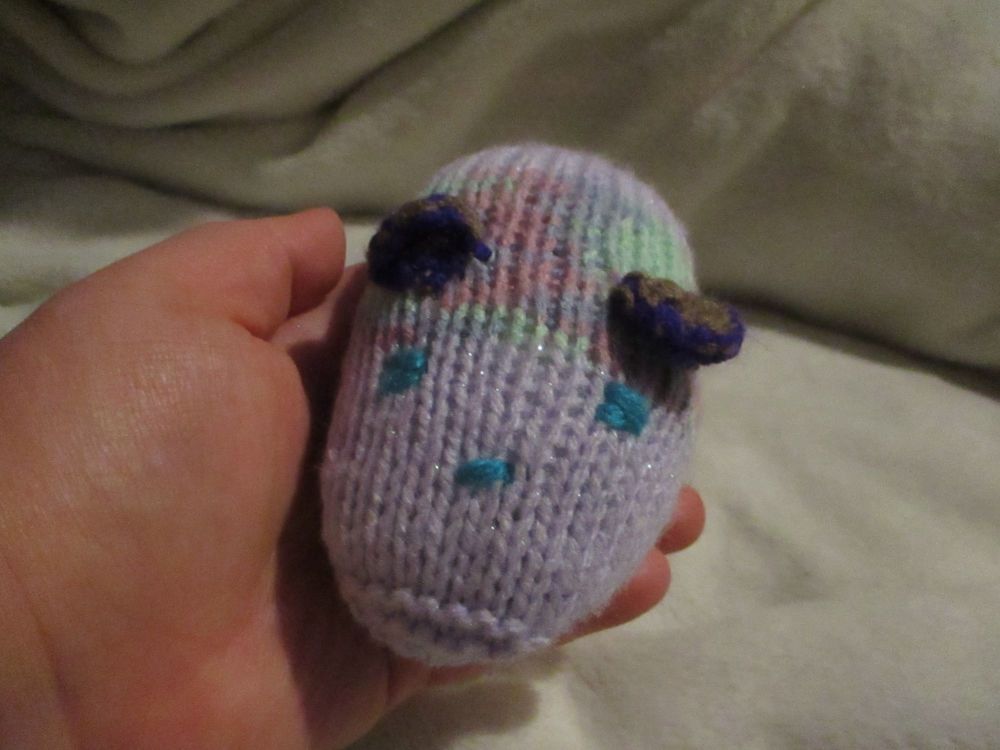 (*)Baby Hamster - Lavender Mint Banded Body & Face - Blue Features - Purple Ears -  Knitted Soft Toy[CMS23]