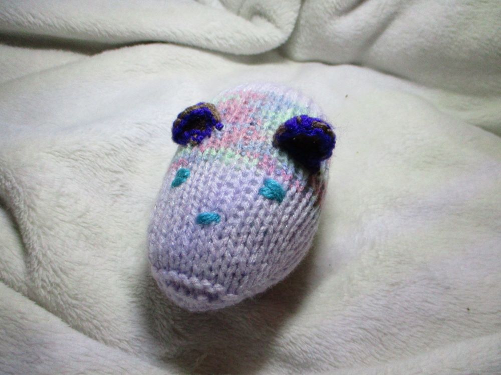 (*)Baby Hamster - Lavender Mint Banded Body & Face - Blue Features - Purple Ears -  Knitted Soft Toy[CMS23]