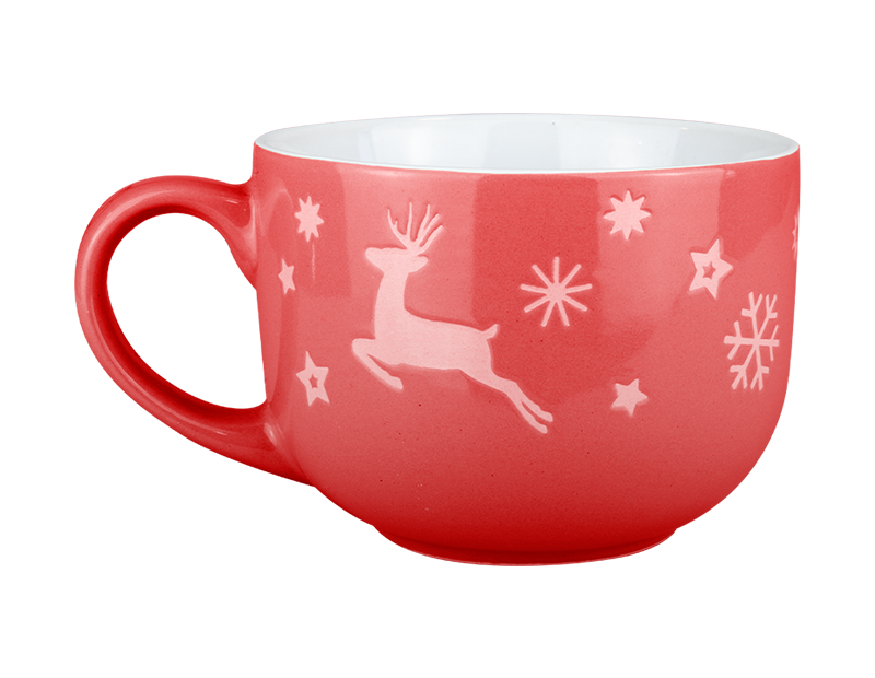 Large Red with Reindeer Christmas Soup Mug - Ceramic