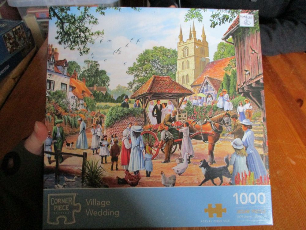 "Village Wedding" 1000 Piece (1k pc) Corner Piece Puzzles - Jigsaw Puzzle