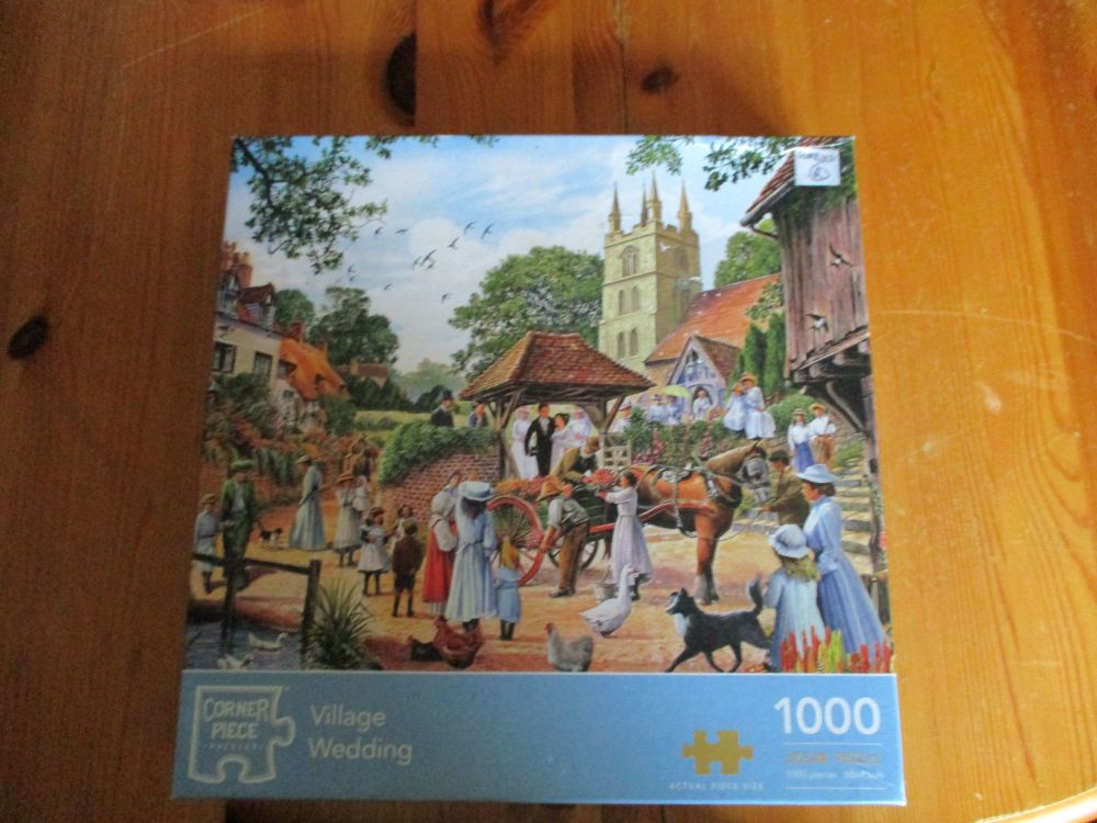 "Village Wedding" 1000 Piece (1k pc) Corner Piece Puzzles - Jigsaw Puzzle