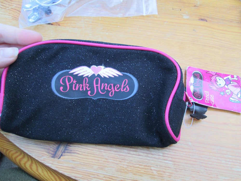 Pink and Black Glittery Pencil Case - Pink Angels
