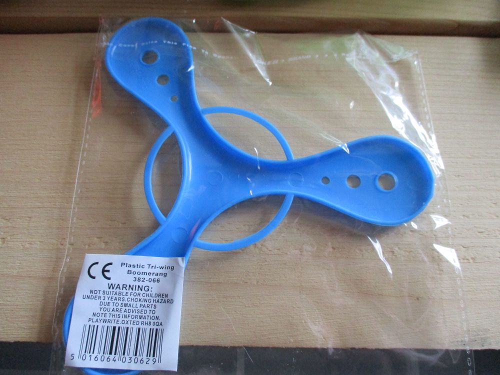 Blue Plastic Tri-Wing Boomerang - Playwrite