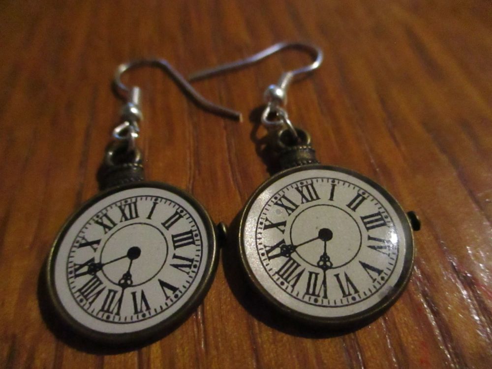 Brass Coloured  Clock Face Styled Earrings