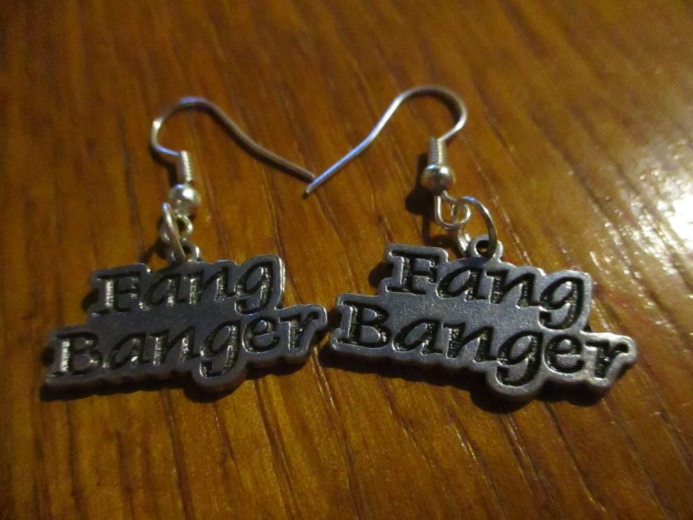 Silver tone Fangbanger Styled Earrings