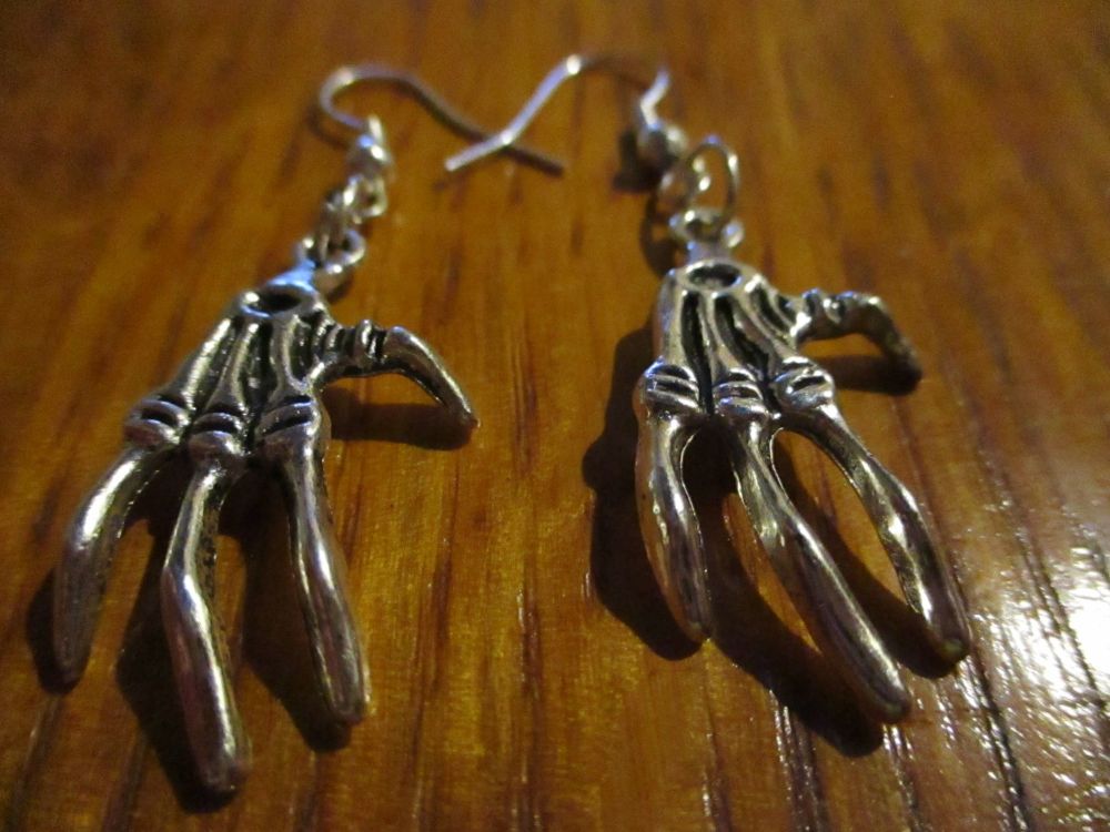 Silver tone Skeleton Hand Styled Earrings