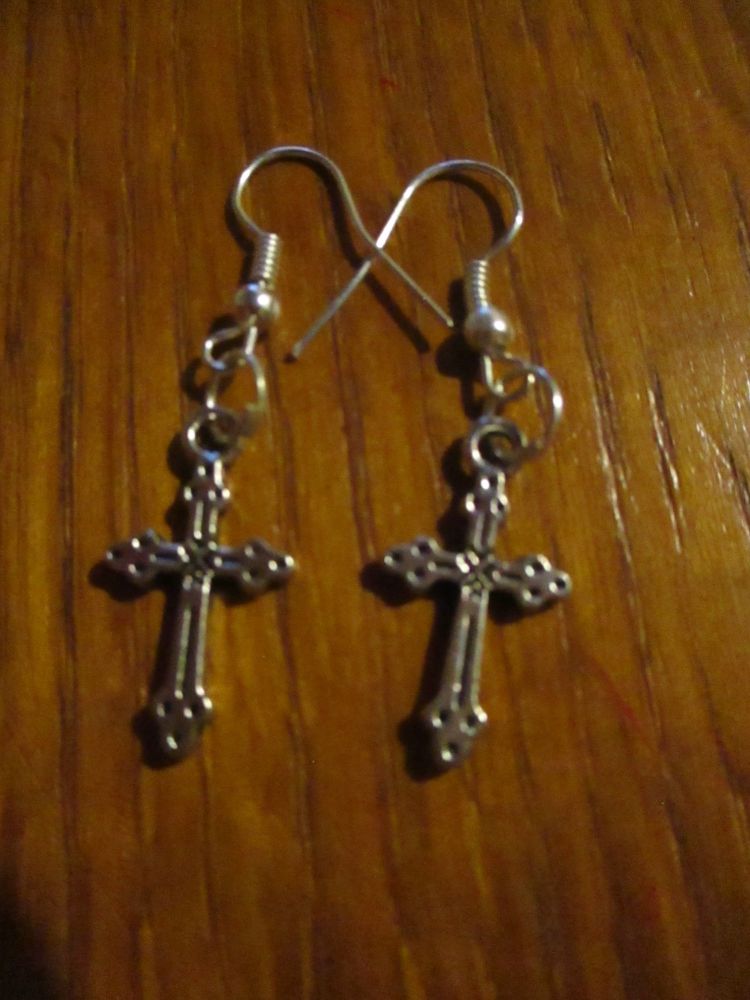 Silver tone Detailed Crosses Styled Earrings