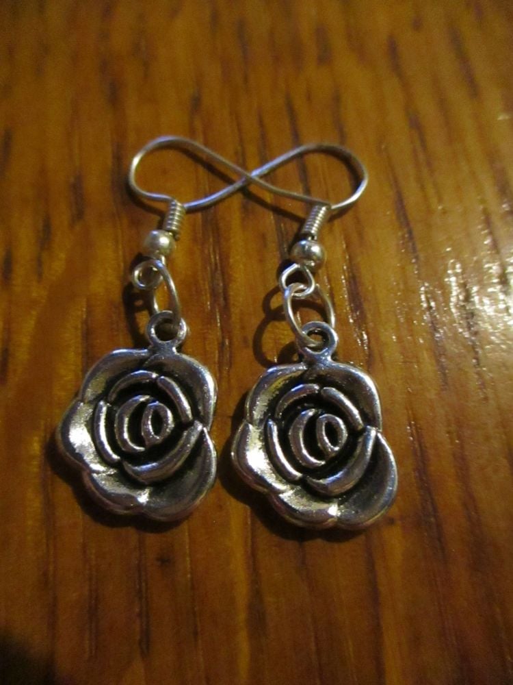 Silver tone Rose Heads Styled Earrings