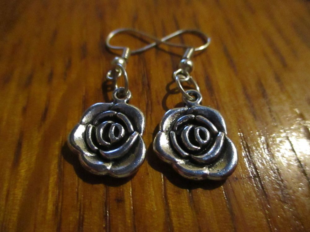 Silver tone Rose Heads Styled Earrings