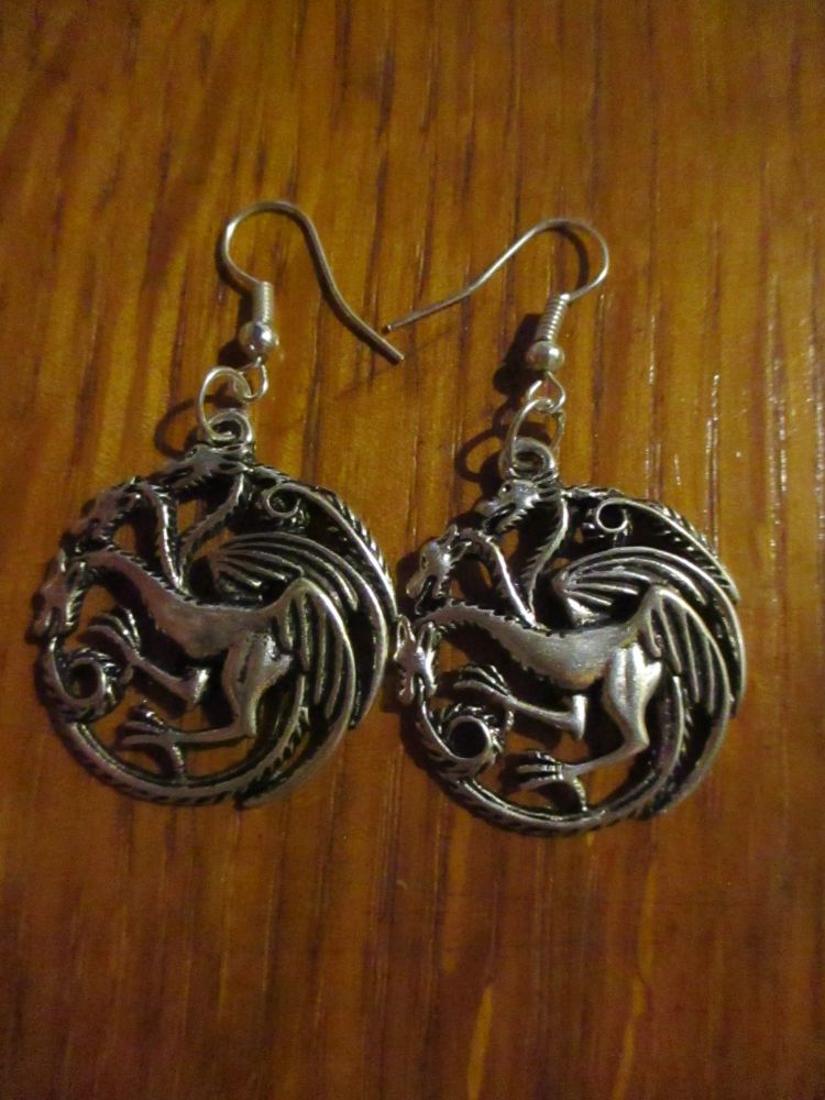 Silver tone Circled Dragon Styled Earrings
