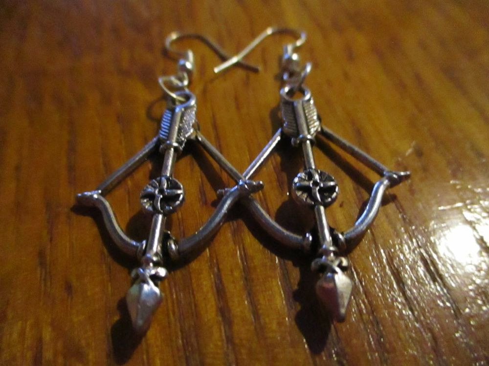 Silver tone Mini Crossbow Styled Earrings