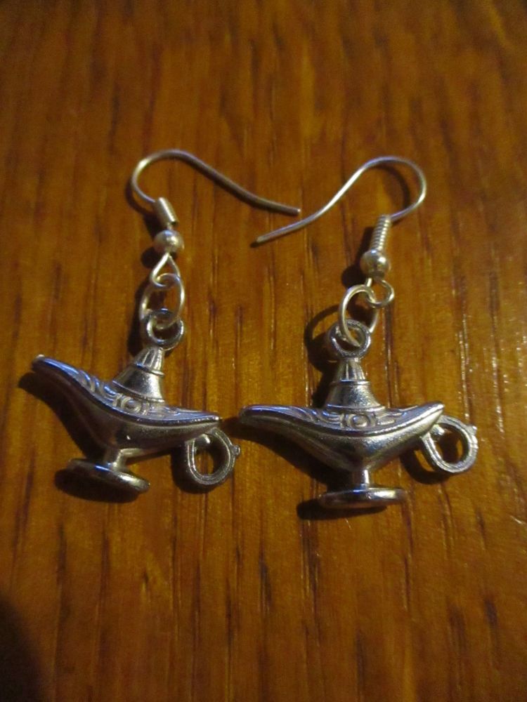 Silver tone Genie Lamp Styled Earrings