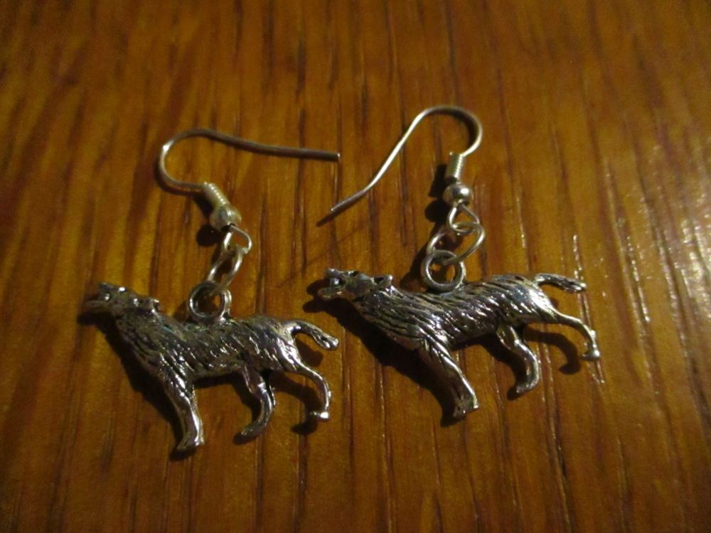 Silver tone Wolf Styled Earrings