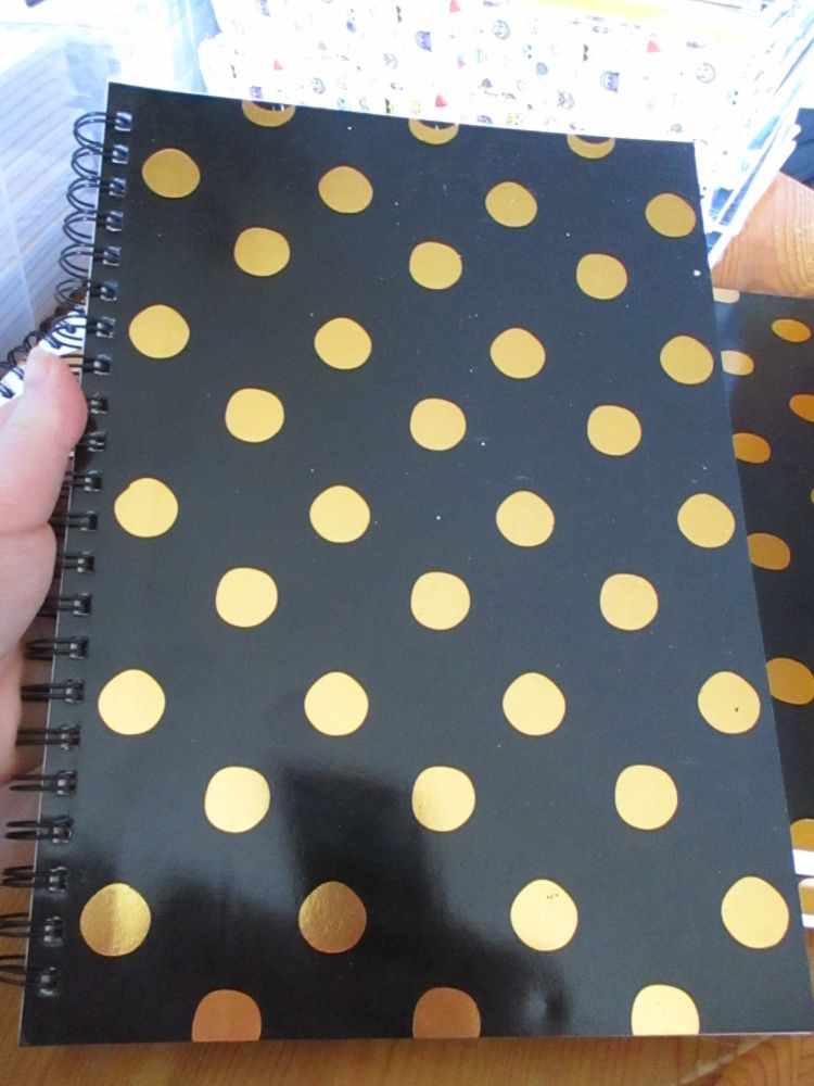 Black / Gold Spotted 140pg Cardback Spiral A4 Lined Notebook