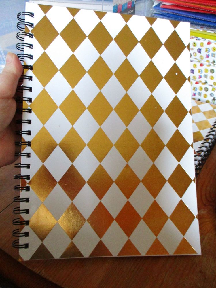 White / Gold Diamond 140pg Cardback Spiral A4 Lined Notebook