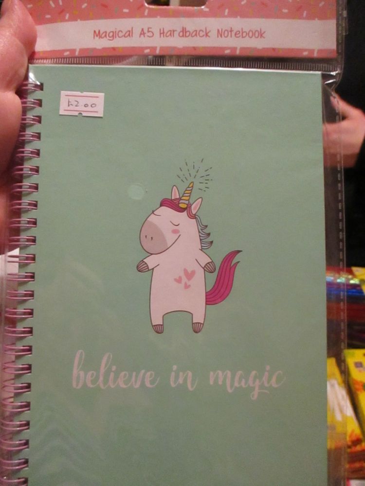 Green Unicorn Believe In Magic Magical A5 Hardback Spiral Bound Notebook
