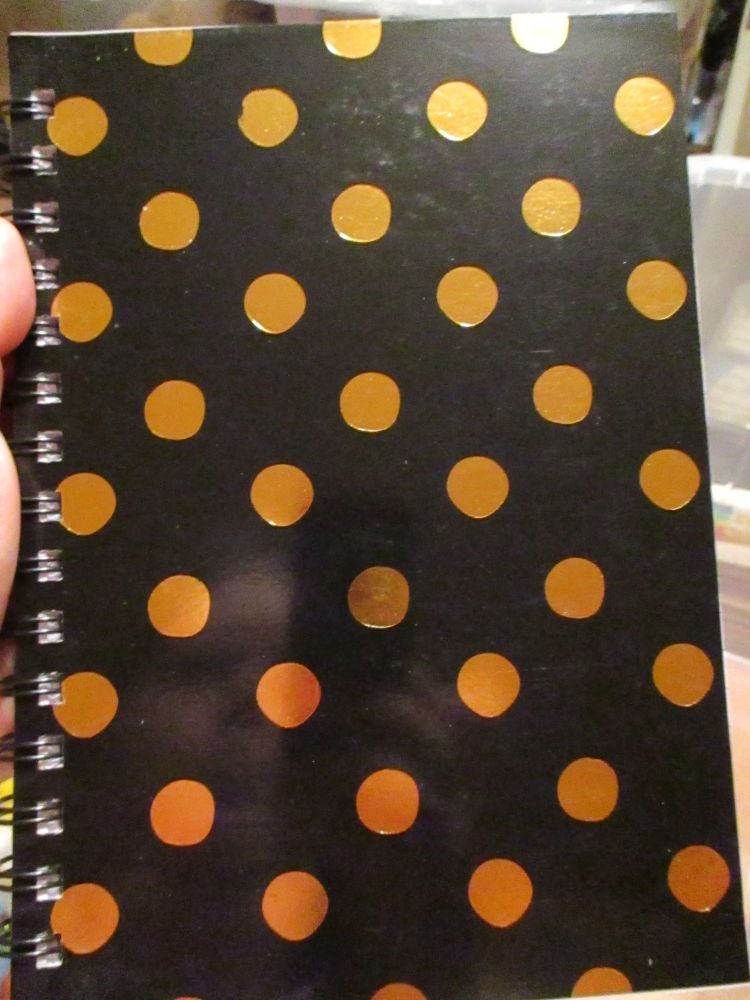 Black / Gold Spotted 220pg Cardback Spiral A5 Lined Notebook