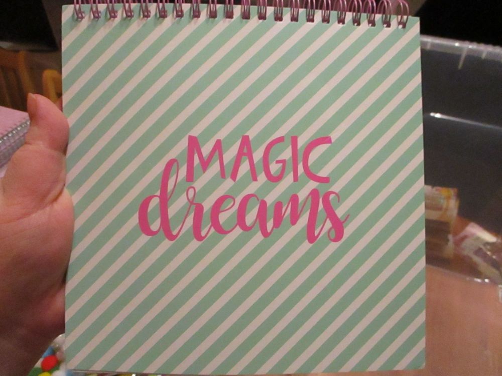 Green Diagonal Striped ""Magic Dreams" Design 50pg Cardback Spiral Lined Notebook