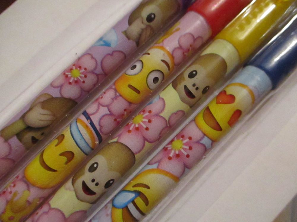 4 Monkey Emoticon Gel Pens - Glittery Pearl Effect