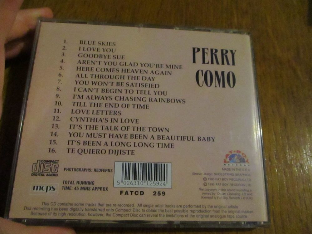 Perry Como - Original Artist - Till The End Of Time - Live Recording - CD