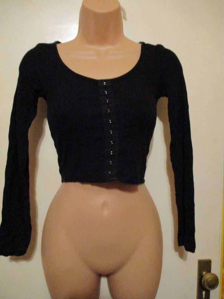 River Island Size 6 Black Faux Hook Clasp Long Sleeve Top