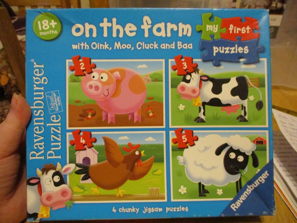 On the farm with Oink, Moo, Cluck and Baa - Ravensburger "My First Puzzles" 4 Chunky Jigsaw Puzzles