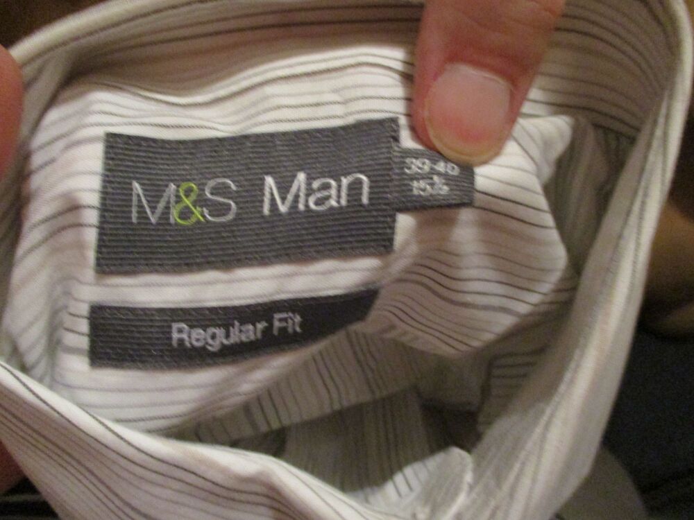 M&S Man Regular Fit 15.5" Neck - Shirt - White Pale Lilac Blue Pinstripe