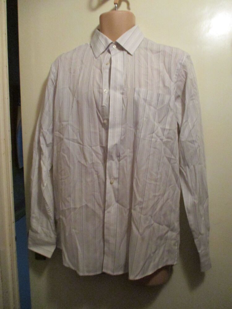 M&S Man Regular Fit 15.5" Neck - Shirt - White Pale Lilac Blue Pinstripe
