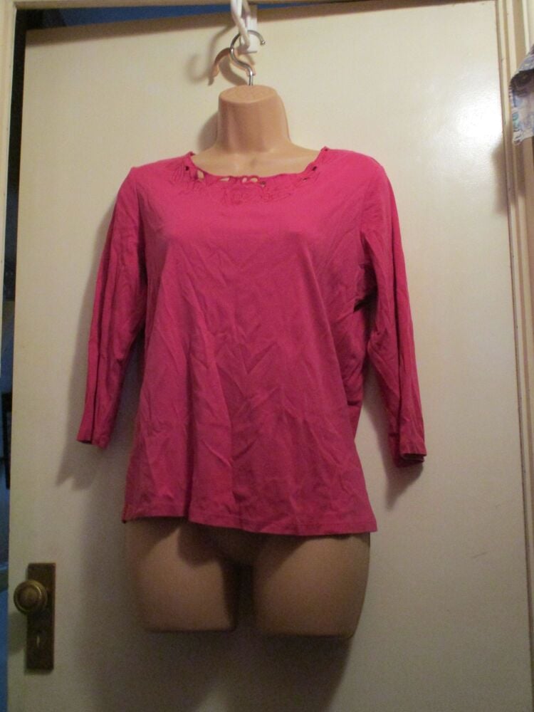 M&S Size 14 Warm Pink Ladies Floral Detailed Top