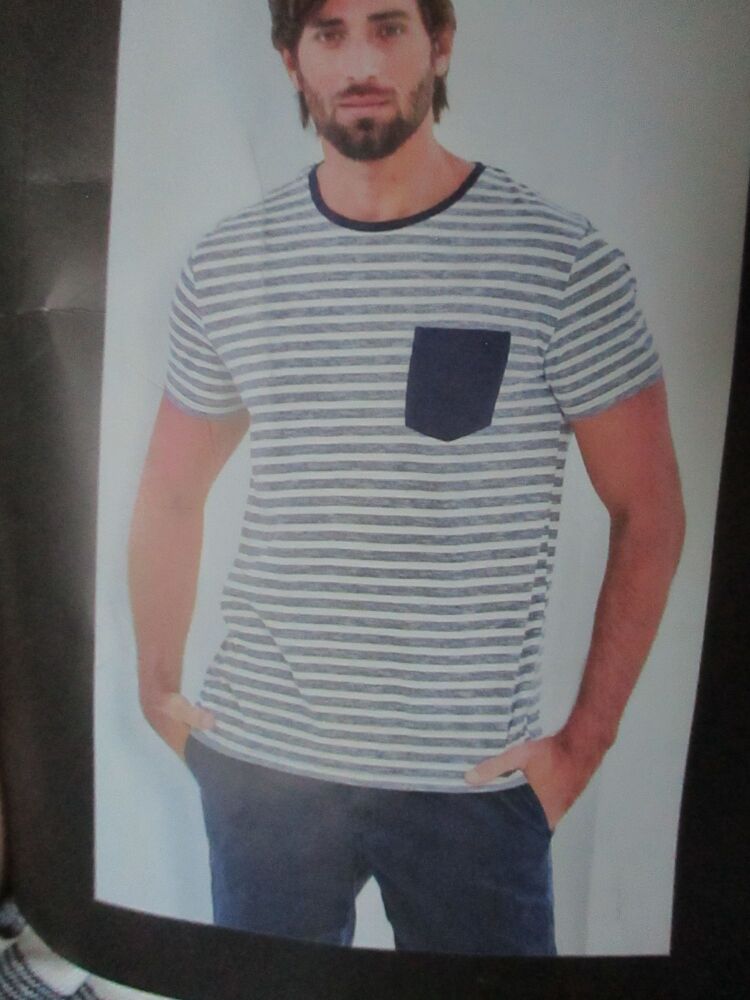 Avenue (Aldi) Mens T-Shirt - Size S - Blue White Striped - Brand New In Pack