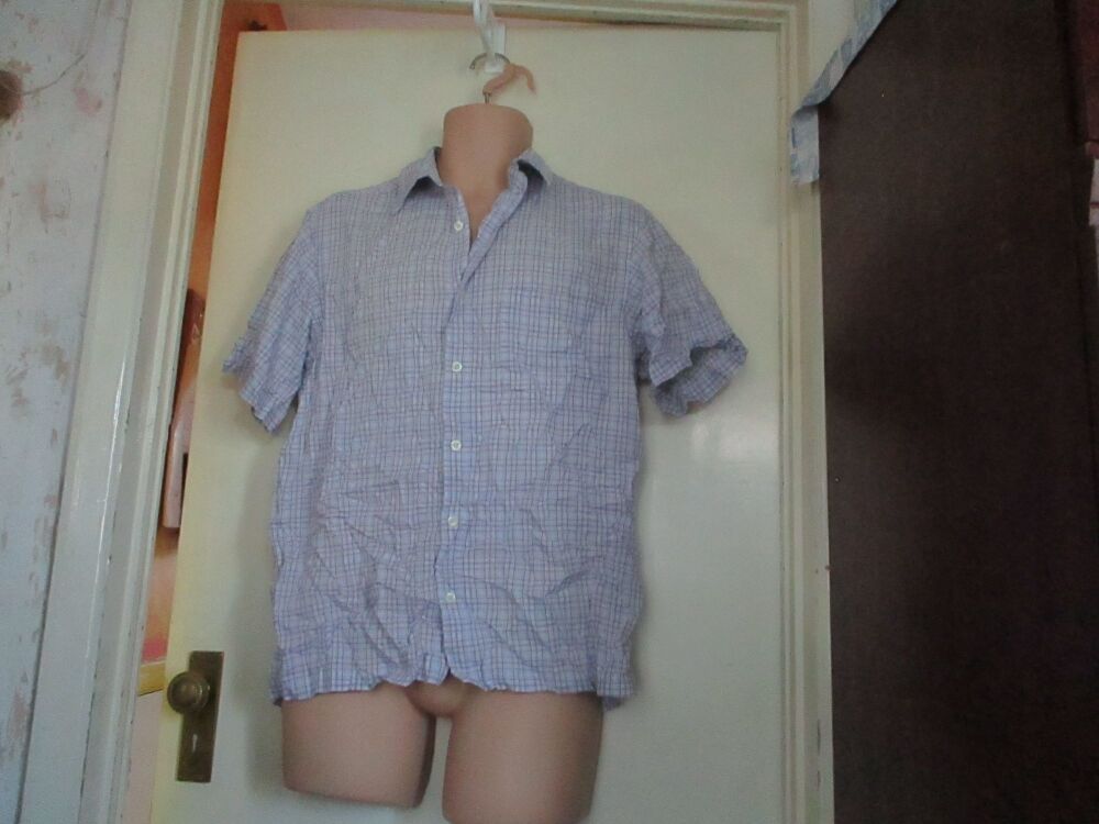 Marks & Spencer Soft Touch Size M Purple White Chequered Short Sleeve Shirt