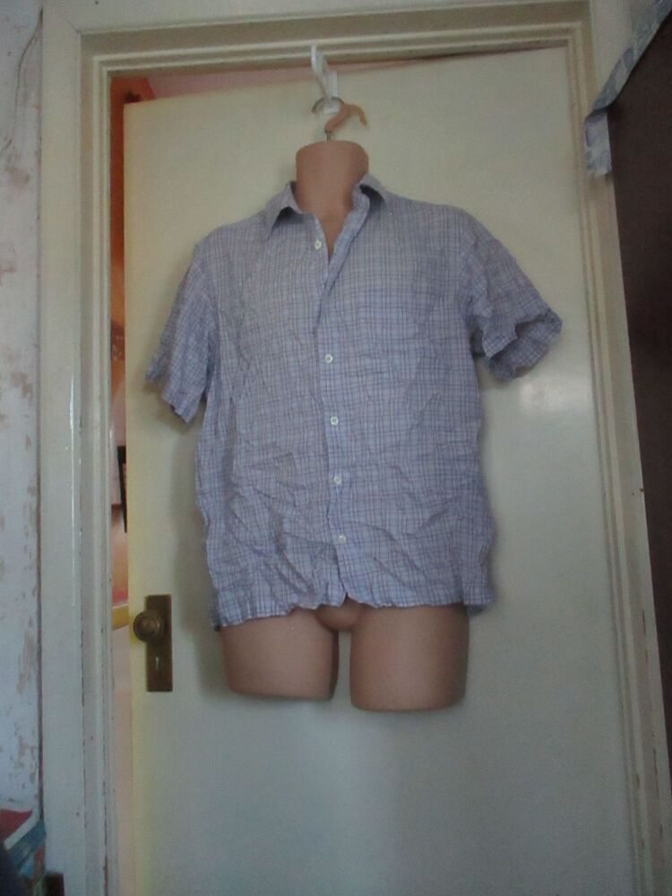 Marks & Spencer Soft Touch Size M Purple White Chequered Short Sleeve Shirt