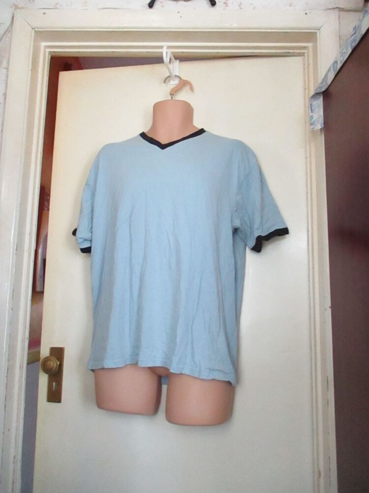 Light Blue with Dark Blue Trim - Size L Loungwear T-Shirt - Slight stain