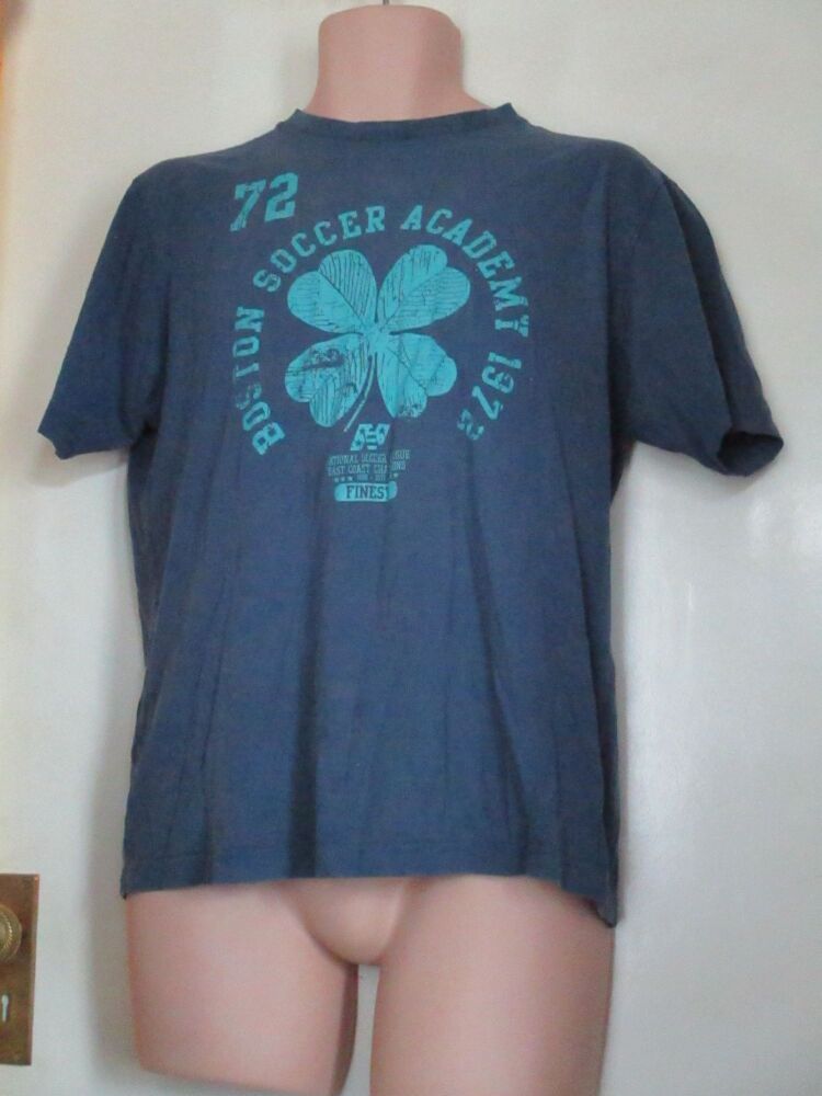 Cedarwood State Size M Blue T-Shirt with "Boston Soccer Academy 1972" Design
