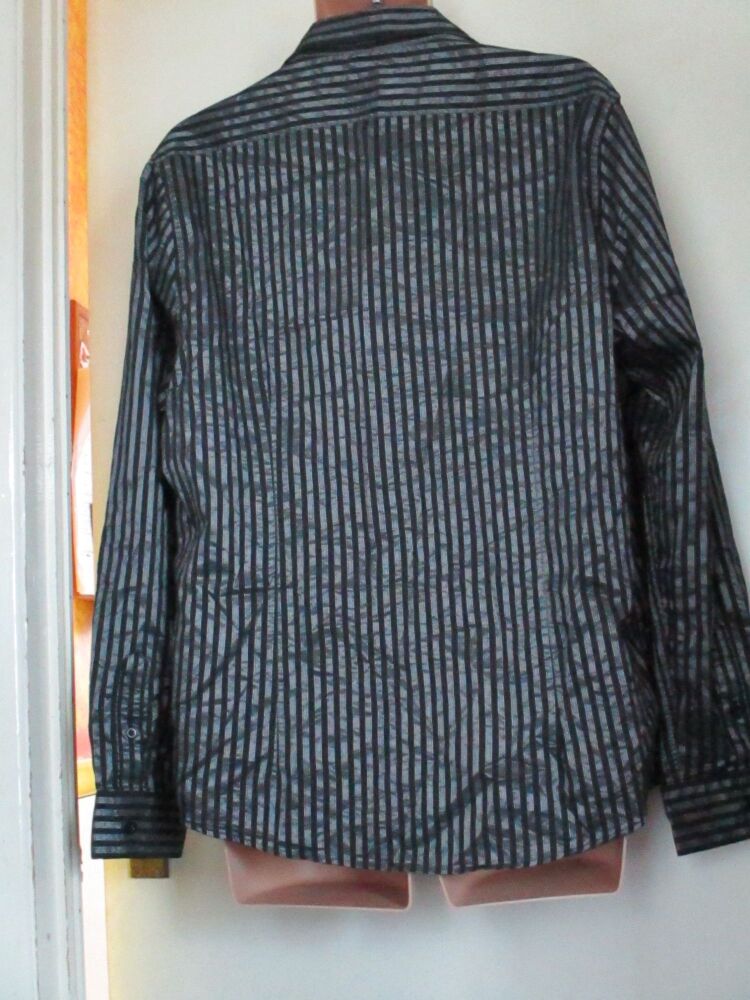 Jeff Banks 24:7 > Black and Grey Shiny  Long Sleeved Shirt - Size XL