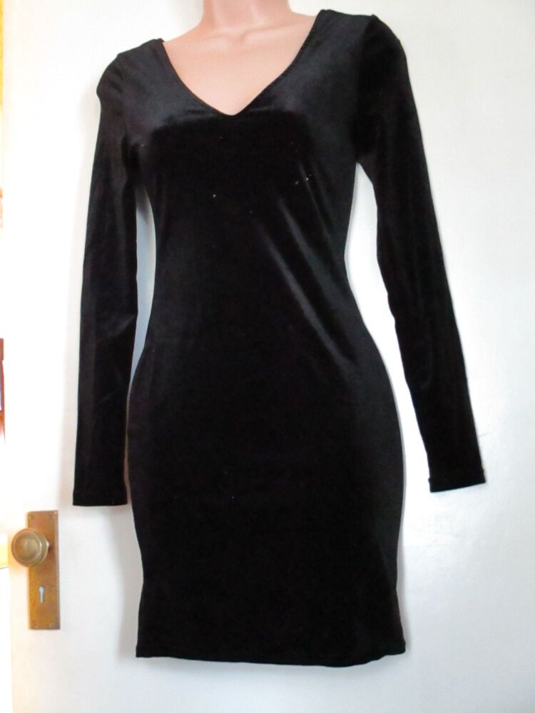 Primark Size 6 Little Black Bodycon Dress - Velvet Long Sleeve Criss Cross 