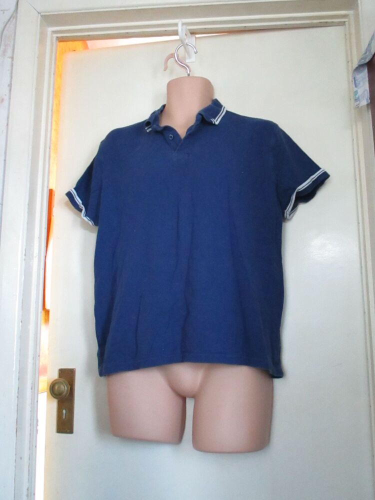 Cedardwood State Pique Polo Mid Blue with White Trim T-Shirt - Size XL