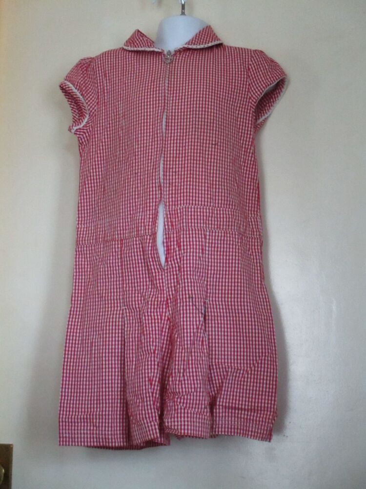 School Life Size 7 Years Red & White Chequered Playsuit Shorts All In One