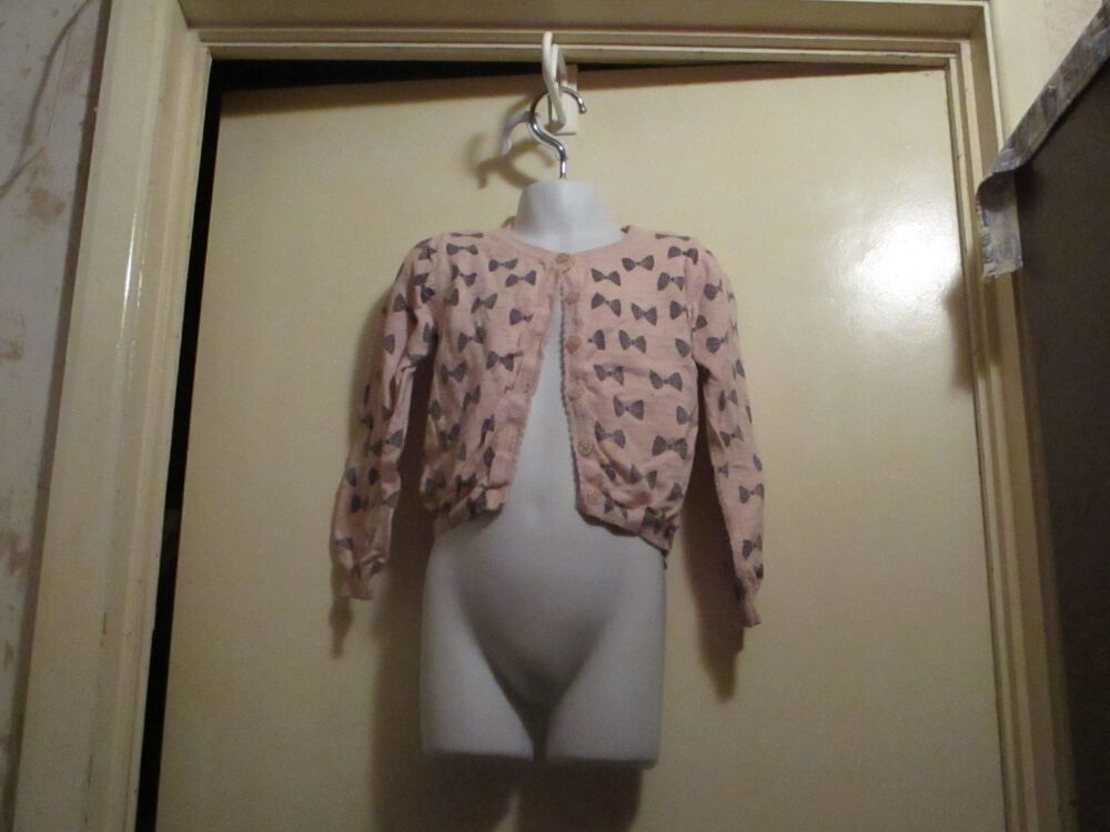 George Size 4-5 Years Pink with Bows Design Cardigan - Sparkly Buttons