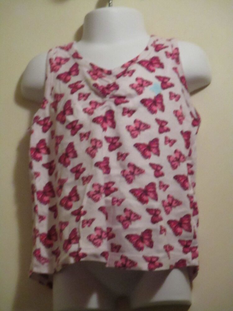 Young Dimensions Size 3-4 Years White Vest Top with Pink Butterfly Design - Stained