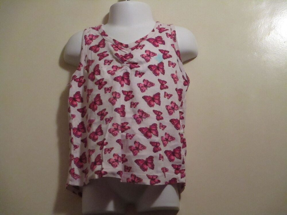 Young Dimensions Size 3-4 Years White Vest Top with Pink Butterfly Design - Stained