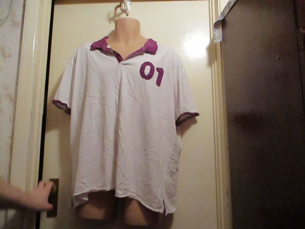 Cherokee Size XXL White T-Shirt with Purple Collar and Detail
